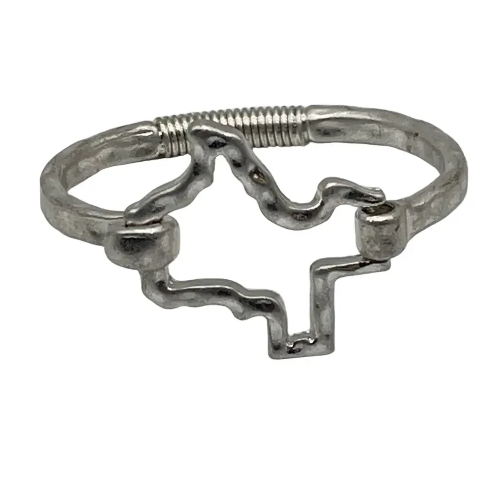 Silver Tone Texas Shape Easy Clasp Bracelet Large Design Spring Flexible